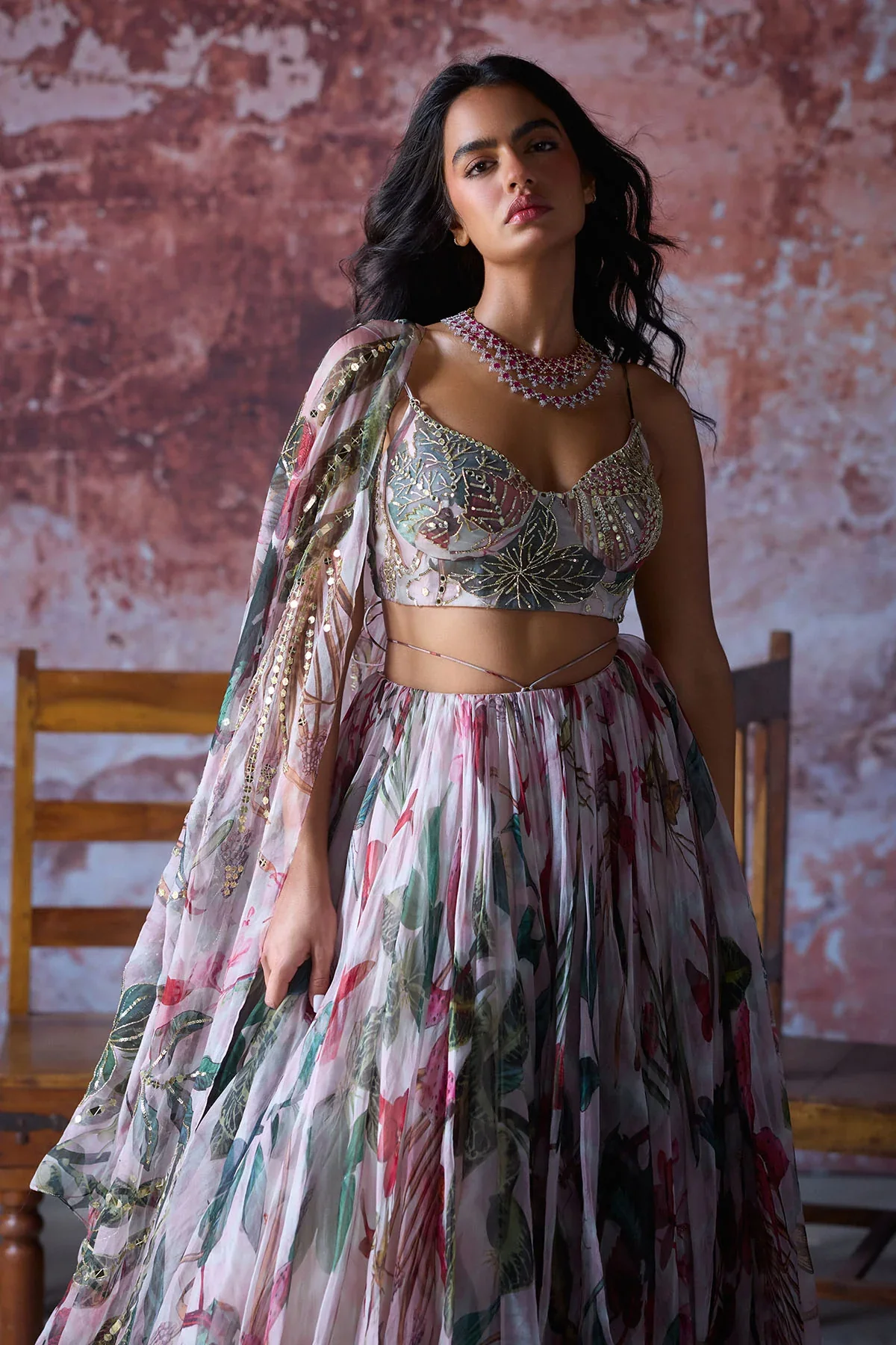 MYRA - Embroidered Blouse With Printed Skirt - Image 3