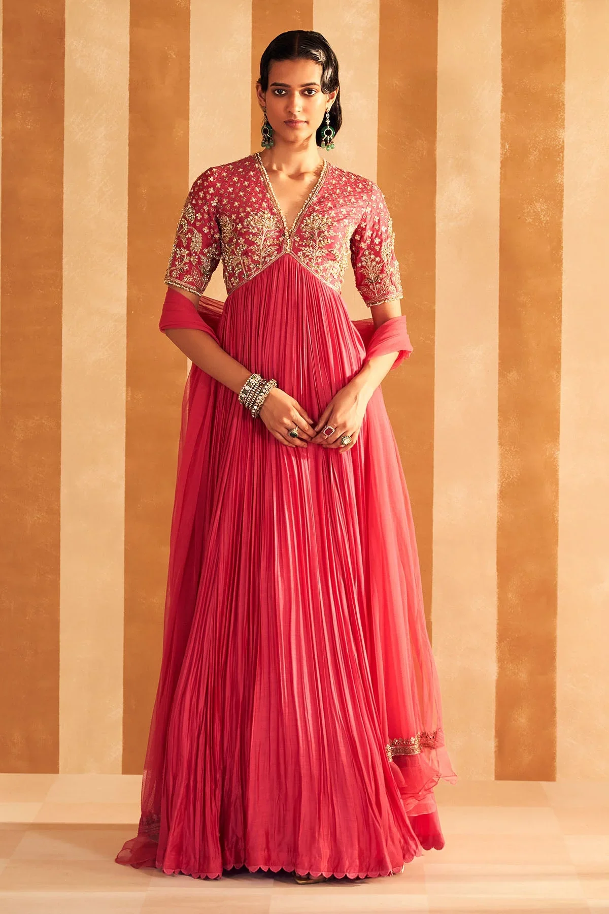 Nafasat - Royal Fuchsia Fine Silk Embroidered Long Anarkali