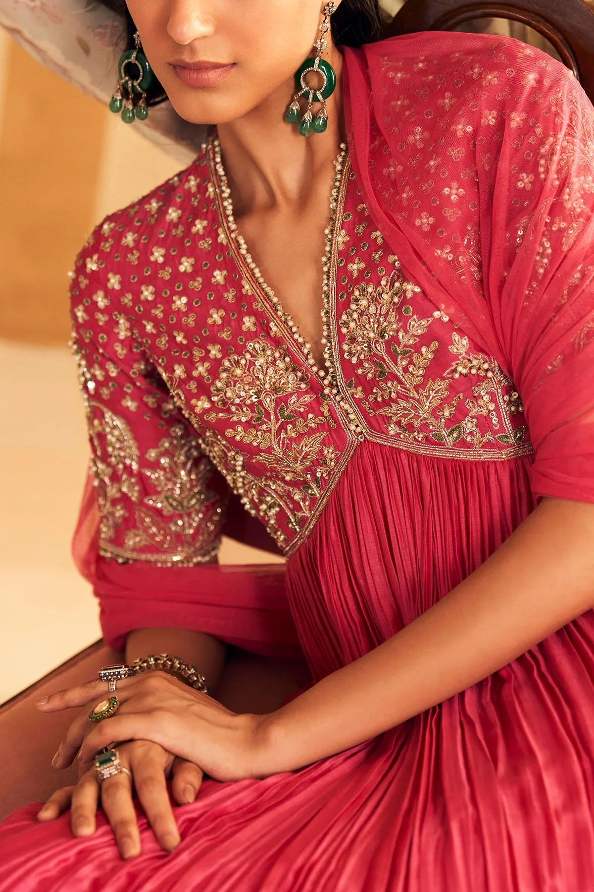 Nafasat - Royal Fuchsia Fine Silk Embroidered Long Anarkali - Image 3