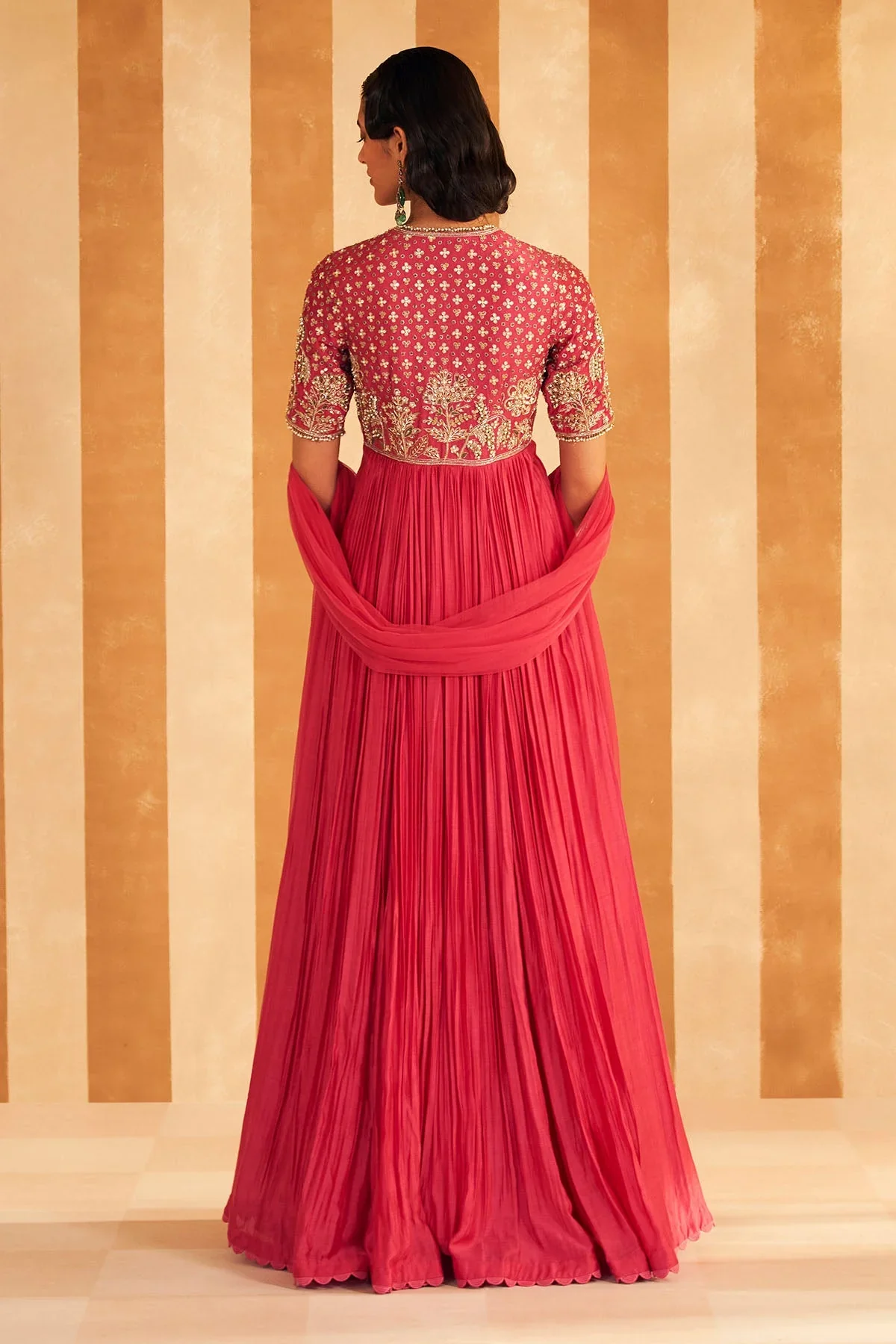 Nafasat - Royal Fuchsia Fine Silk Embroidered Long Anarkali - Image 4