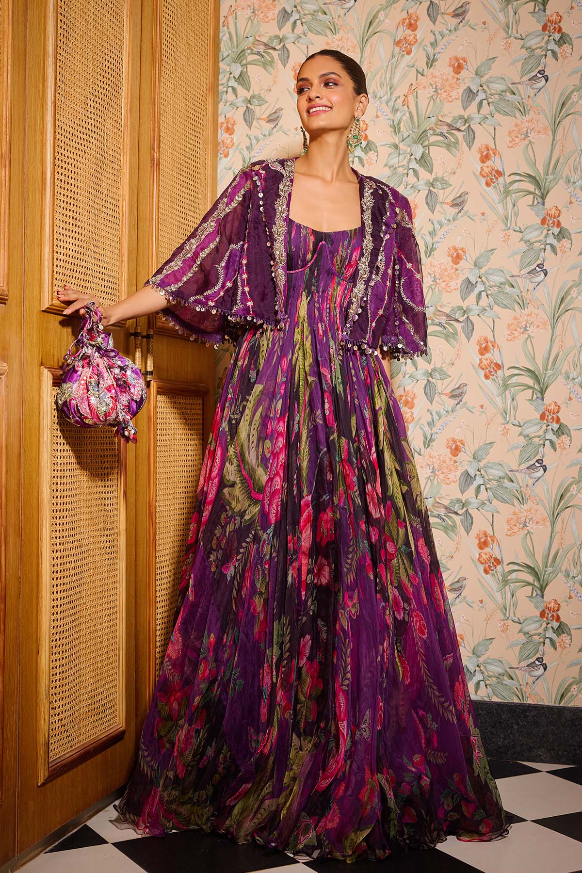 Naila - Embroidered Ruched Anarkali featuring Tie-Ups - Image 2