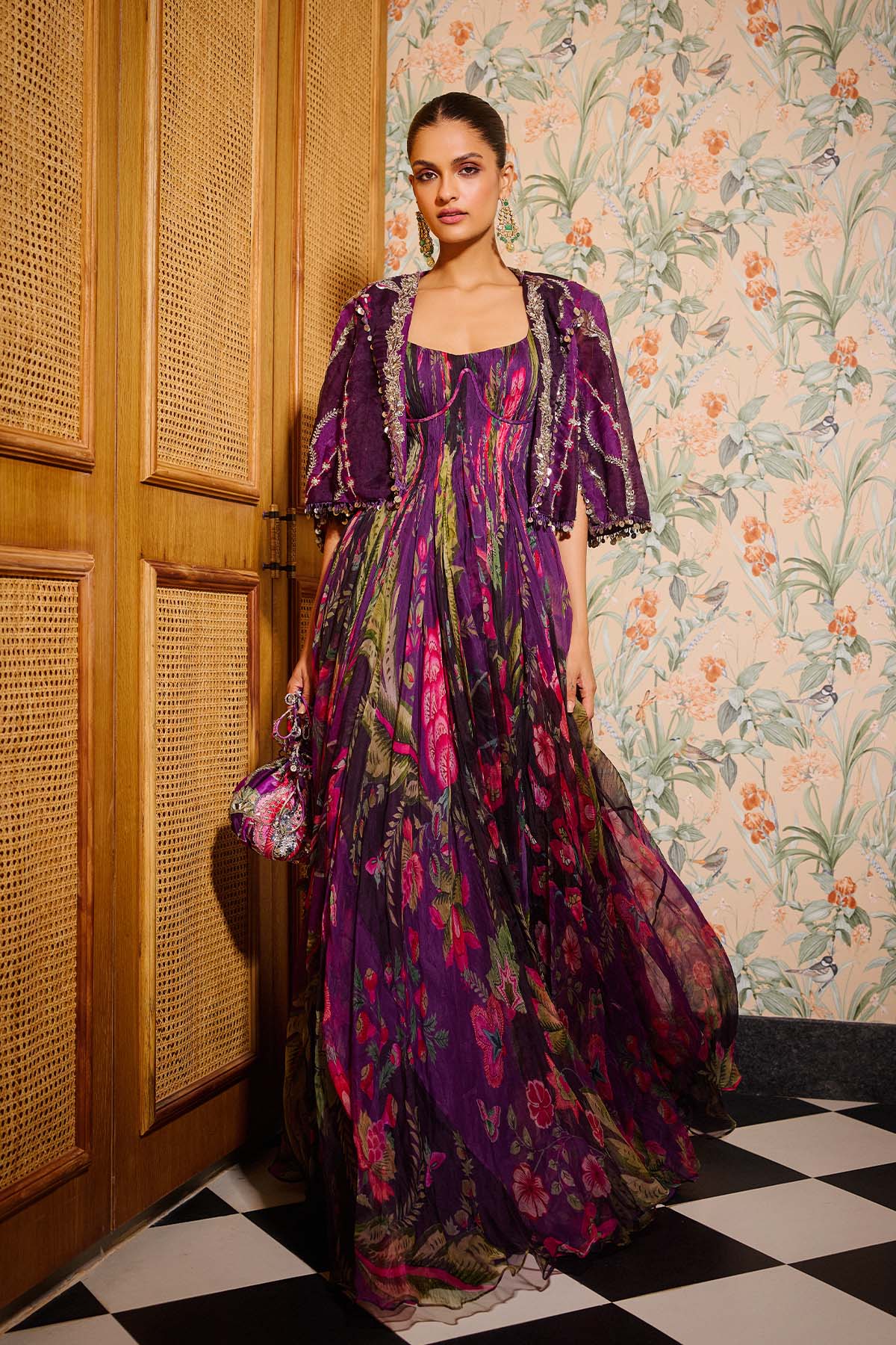 Naila - Embroidered Ruched Anarkali featuring Tie-Ups - Image 3