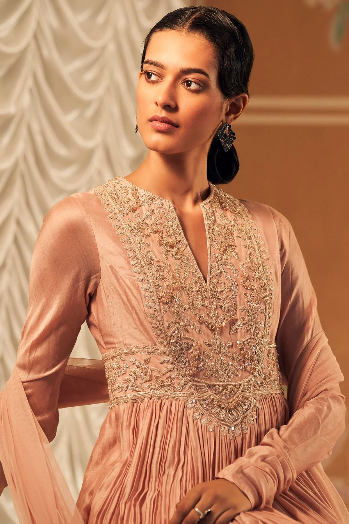 Naqsh - Dusky Pink Fine Silk Embroidered Long Anarkali - Image 2