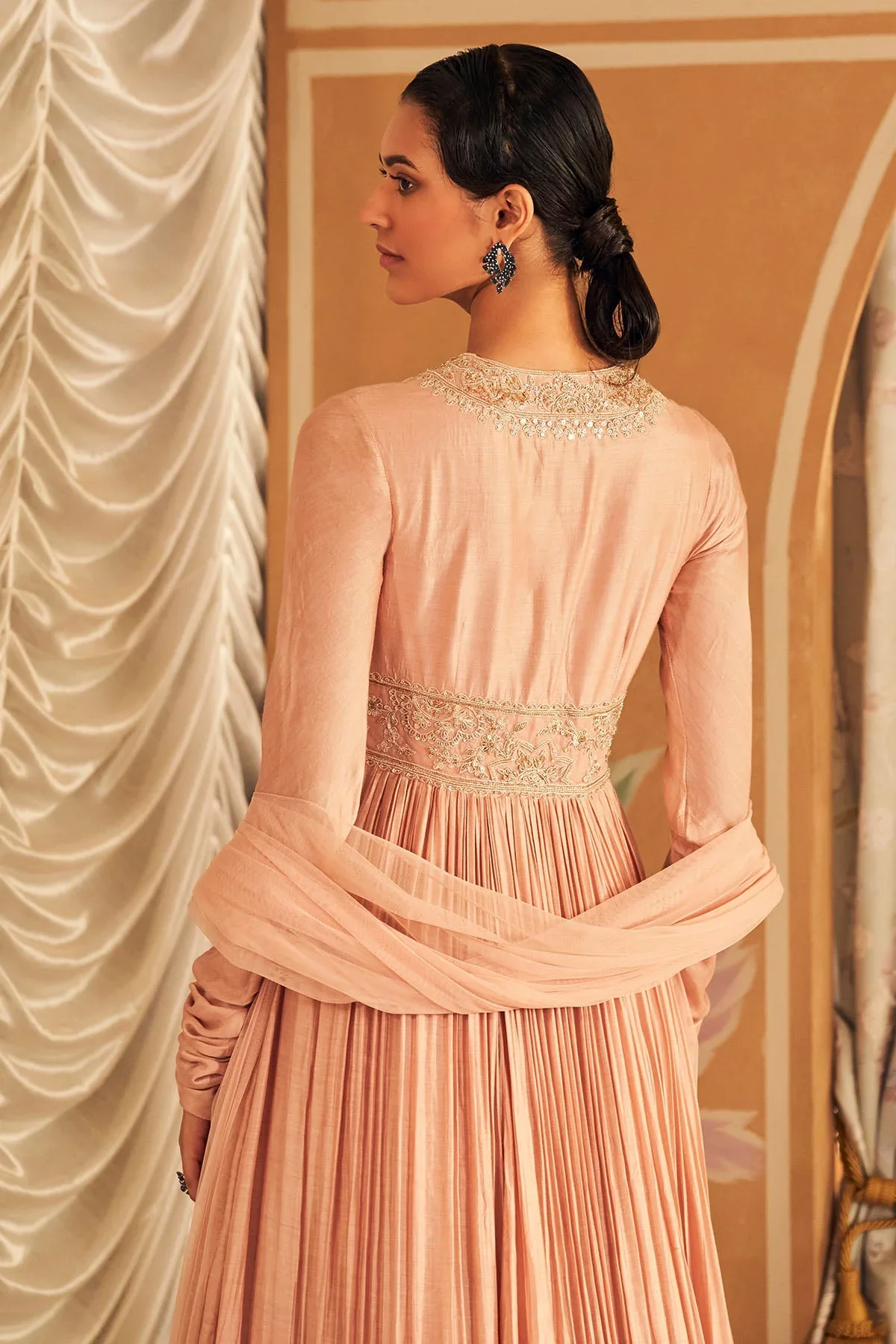 Naqsh - Dusky Pink Fine Silk Embroidered Long Anarkali - Image 3