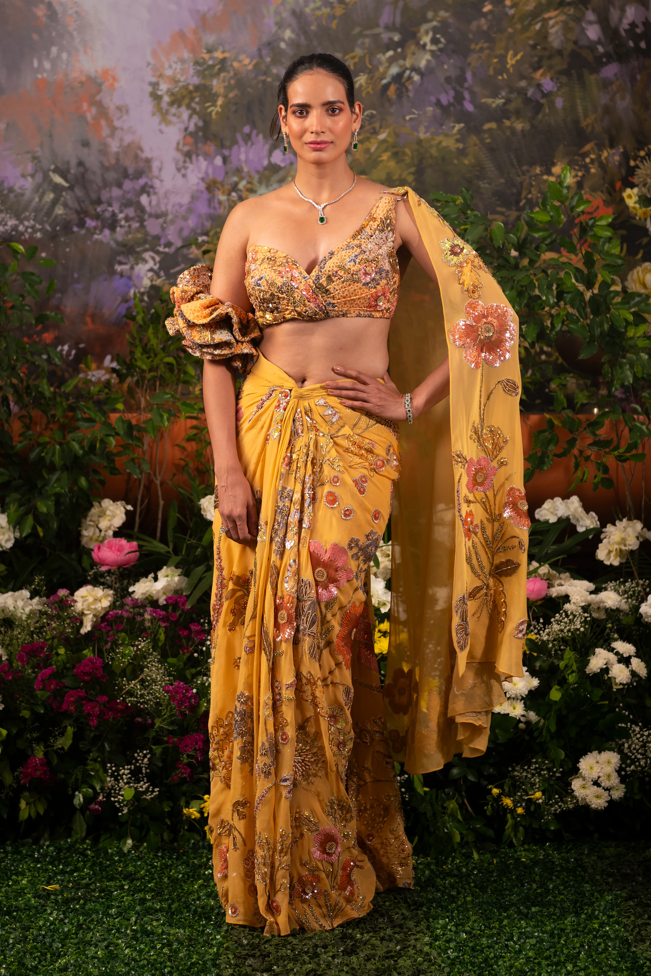 Nargis Apricot Draped Saree