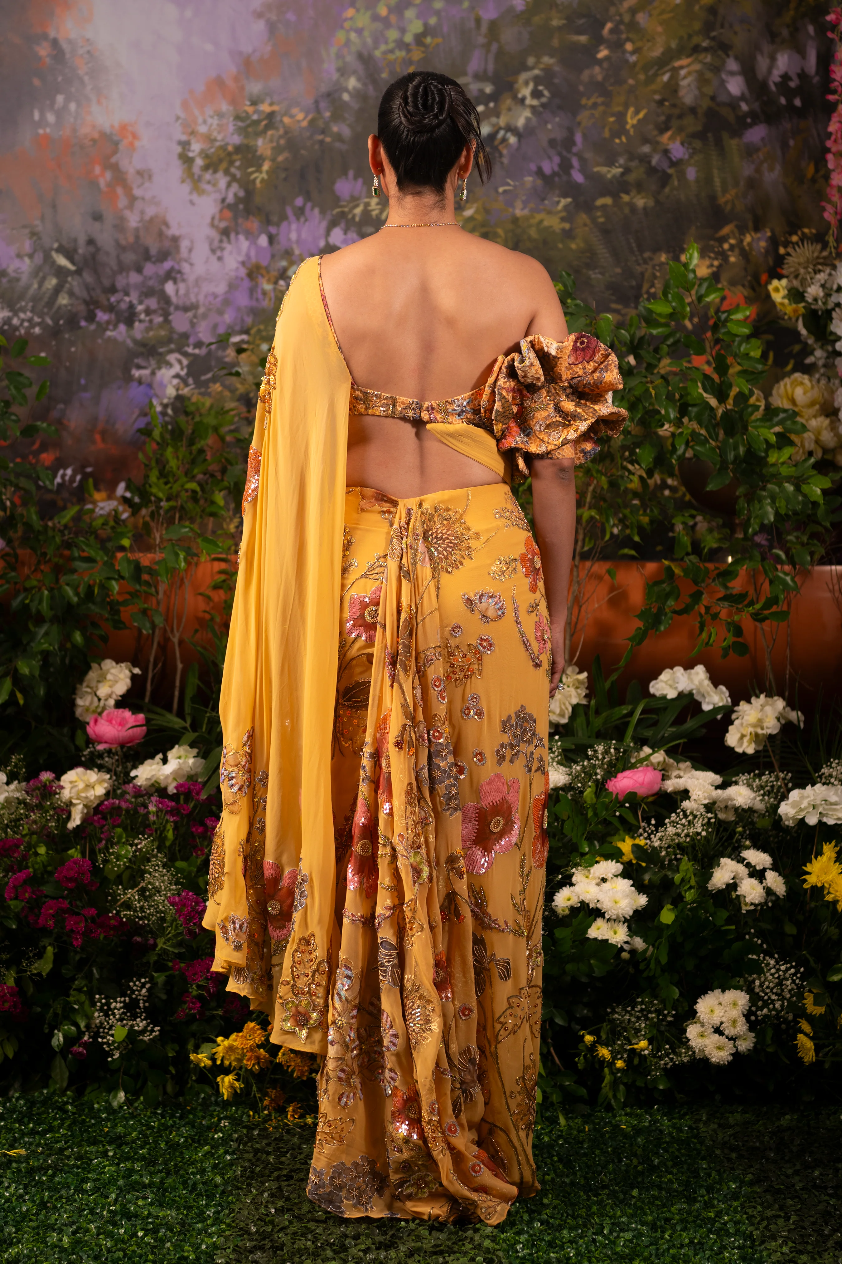 Nargis Apricot Draped Saree - Image 6