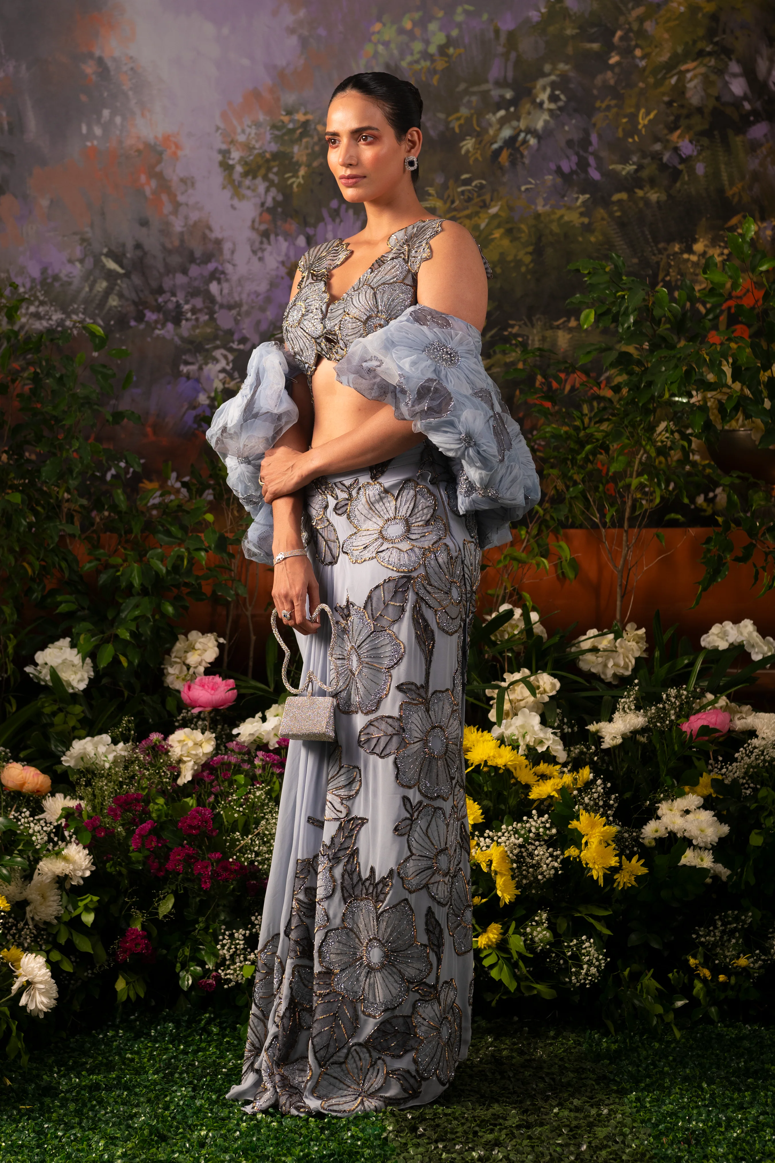 Natasha Ice Blue Draped Saree - Image 4