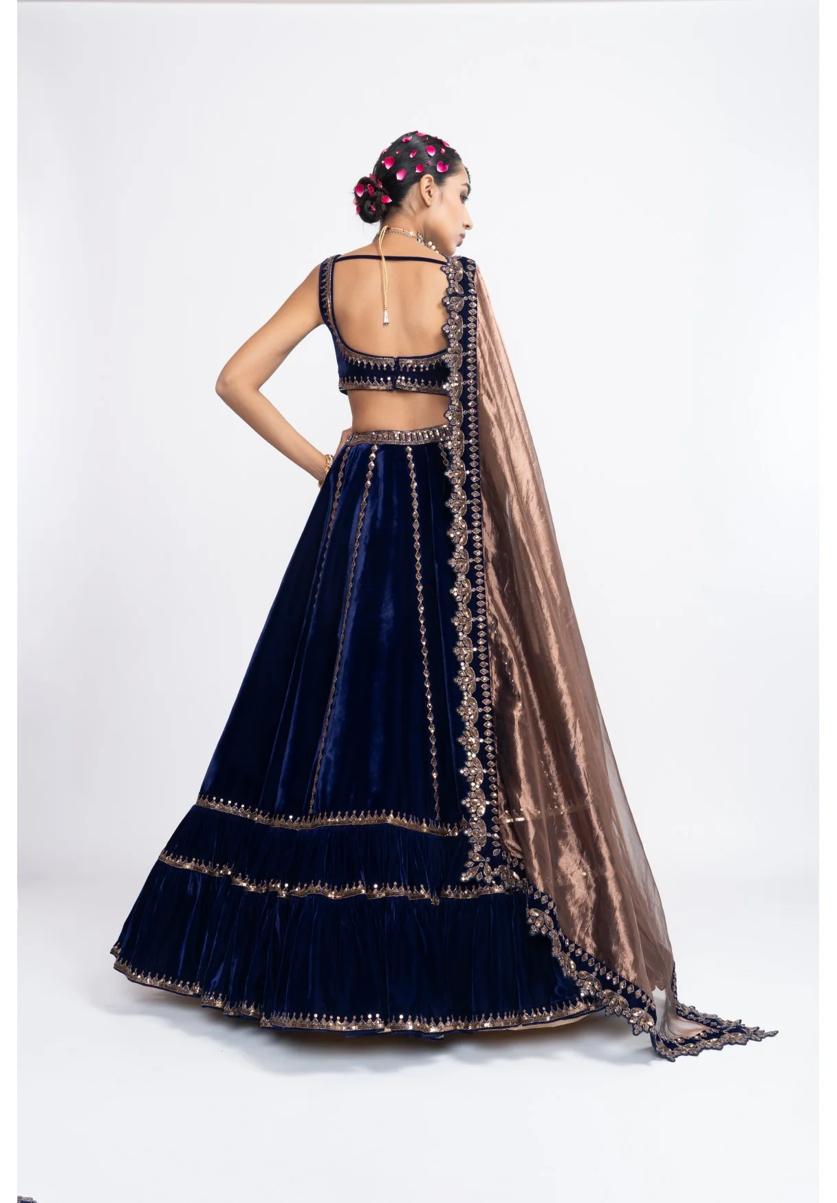 Navy Blue Double Tier Lehenga Set - Image 2