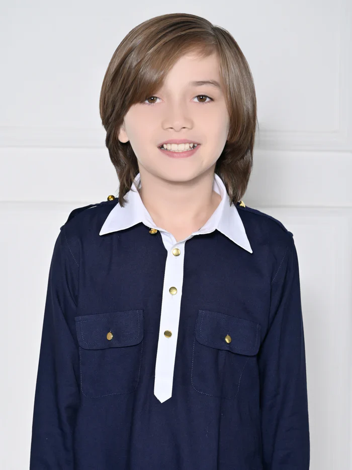 Navy Blue Kurta Set For Boys - Image 4