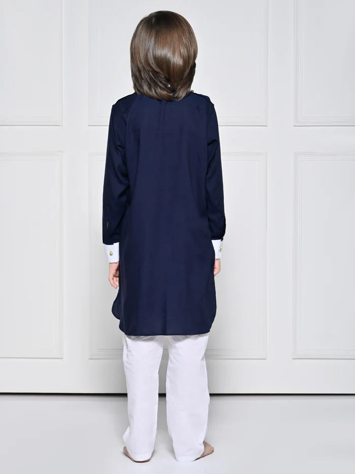 Navy Blue Kurta Set For Boys - Image 5