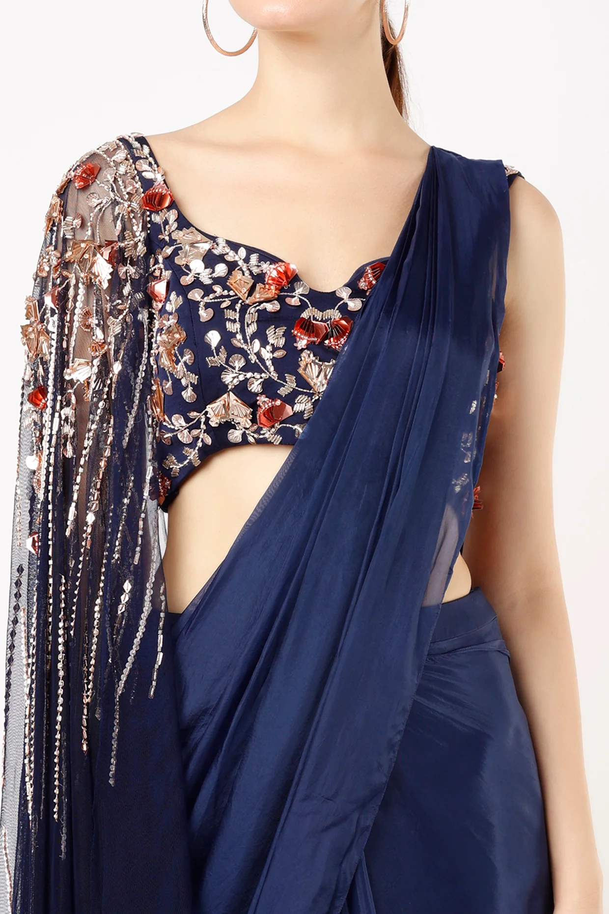 Navy Blue Saree Set - Image 4