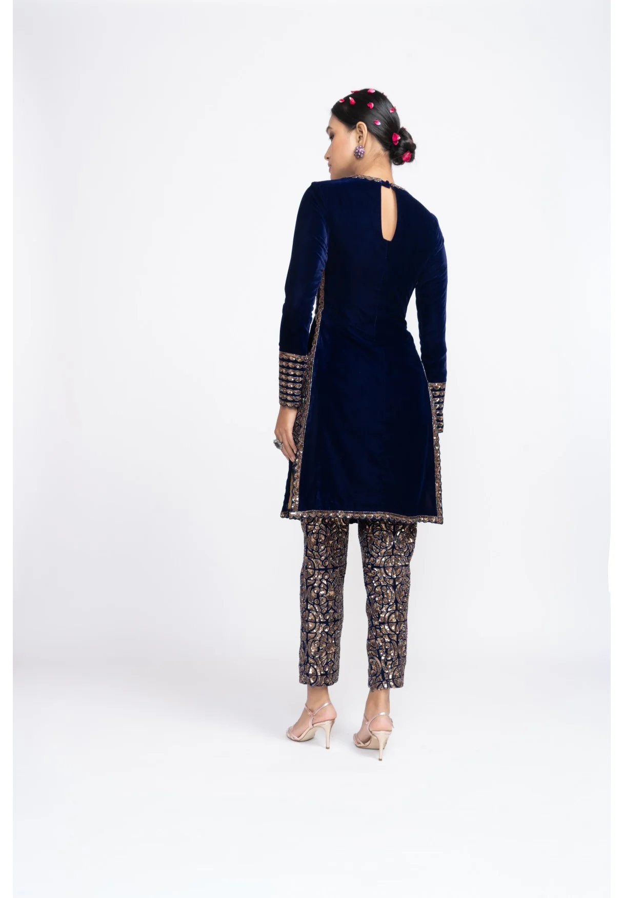 Navy Blue Velvet Kurta Set - Image 2