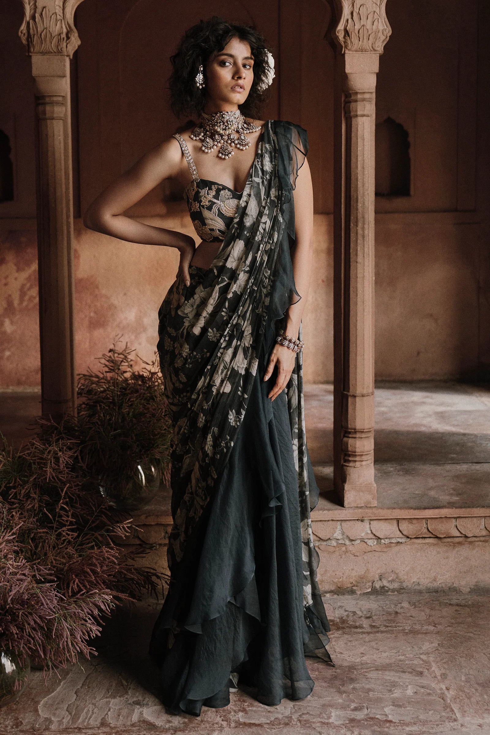 Navy Bluep Pre-Stitched Saree - Image 3