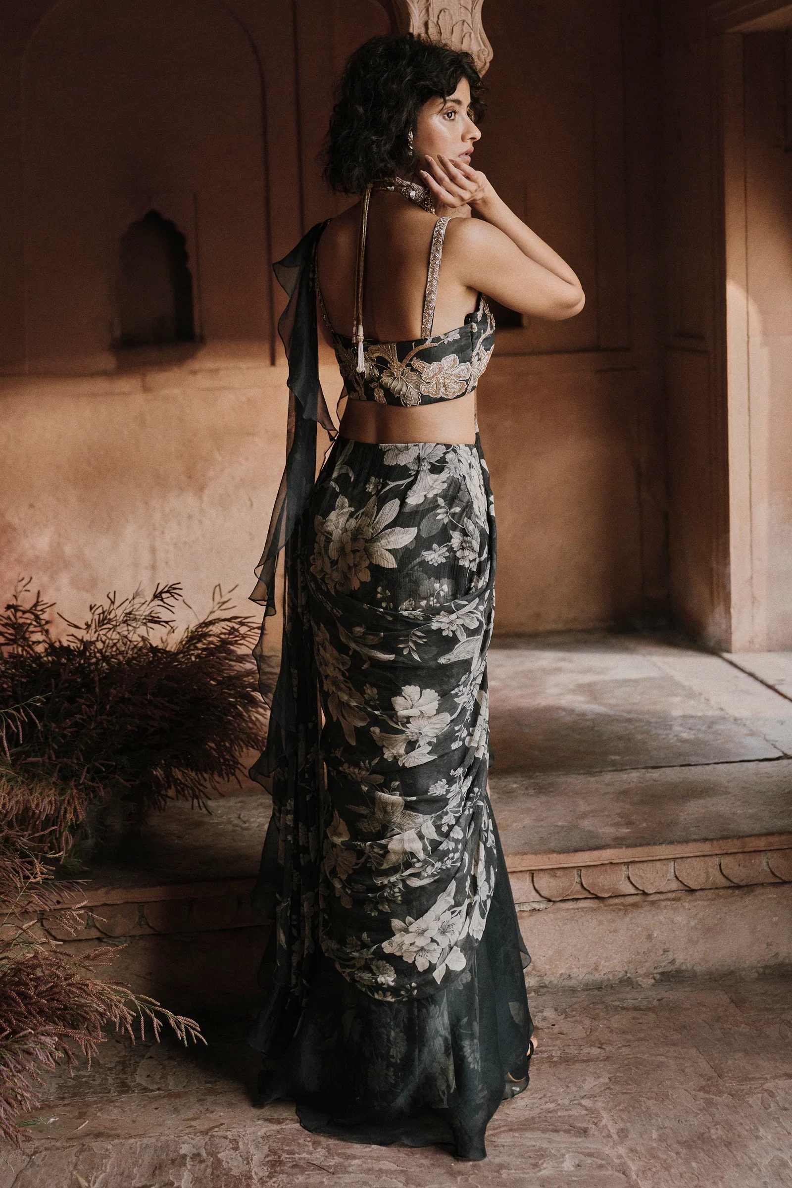 Navy Bluep Pre-Stitched Saree - Image 4