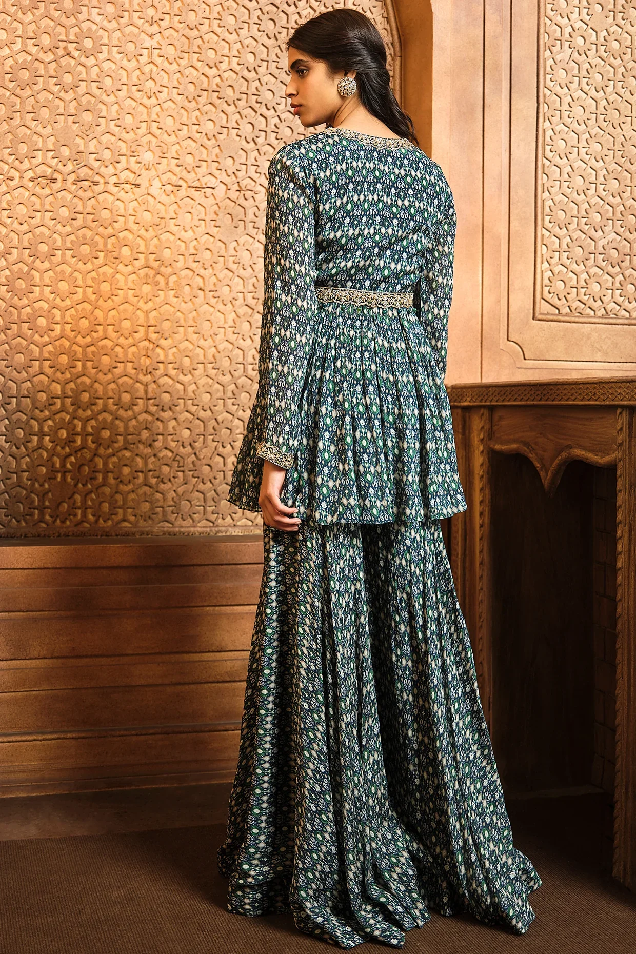 Navy Ikat Peplum Sharara Set - Image 3
