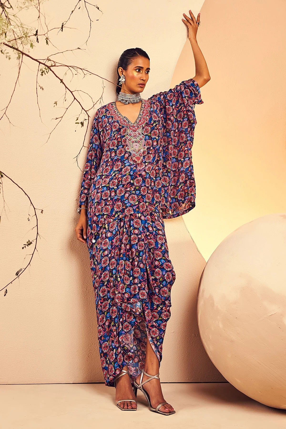 Navy Poncho Dhoti