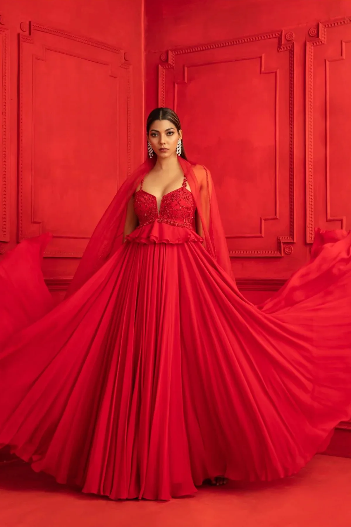 Nazuk Red Peplum Anarkali With Dupatta - Image 3