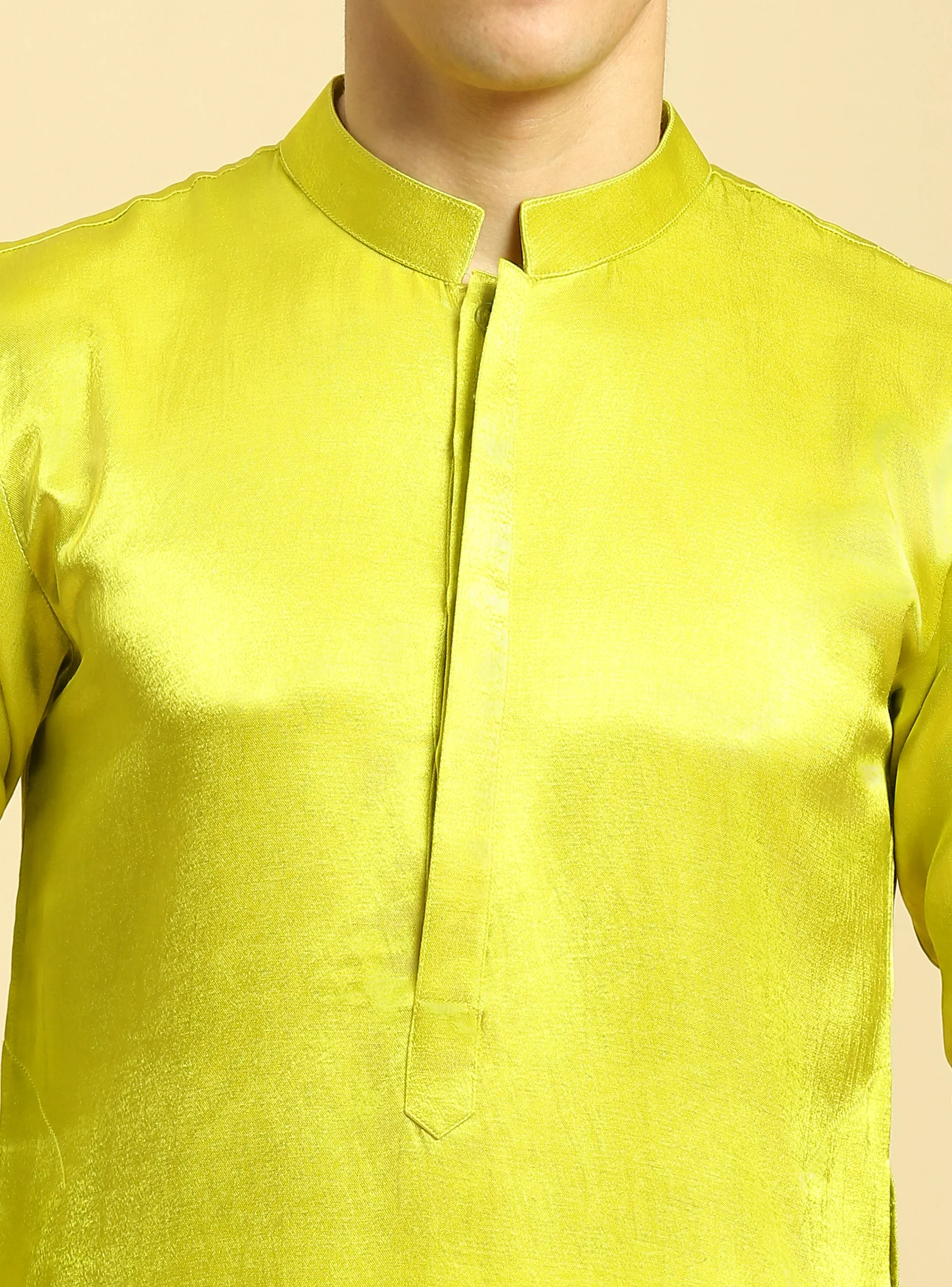 Neon Green Kurta With White Pant With Multi Colour Dupatta - Image 4