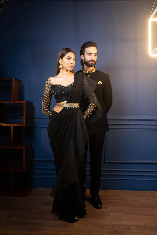 Night Tulip Ruffle Saree - Image 4