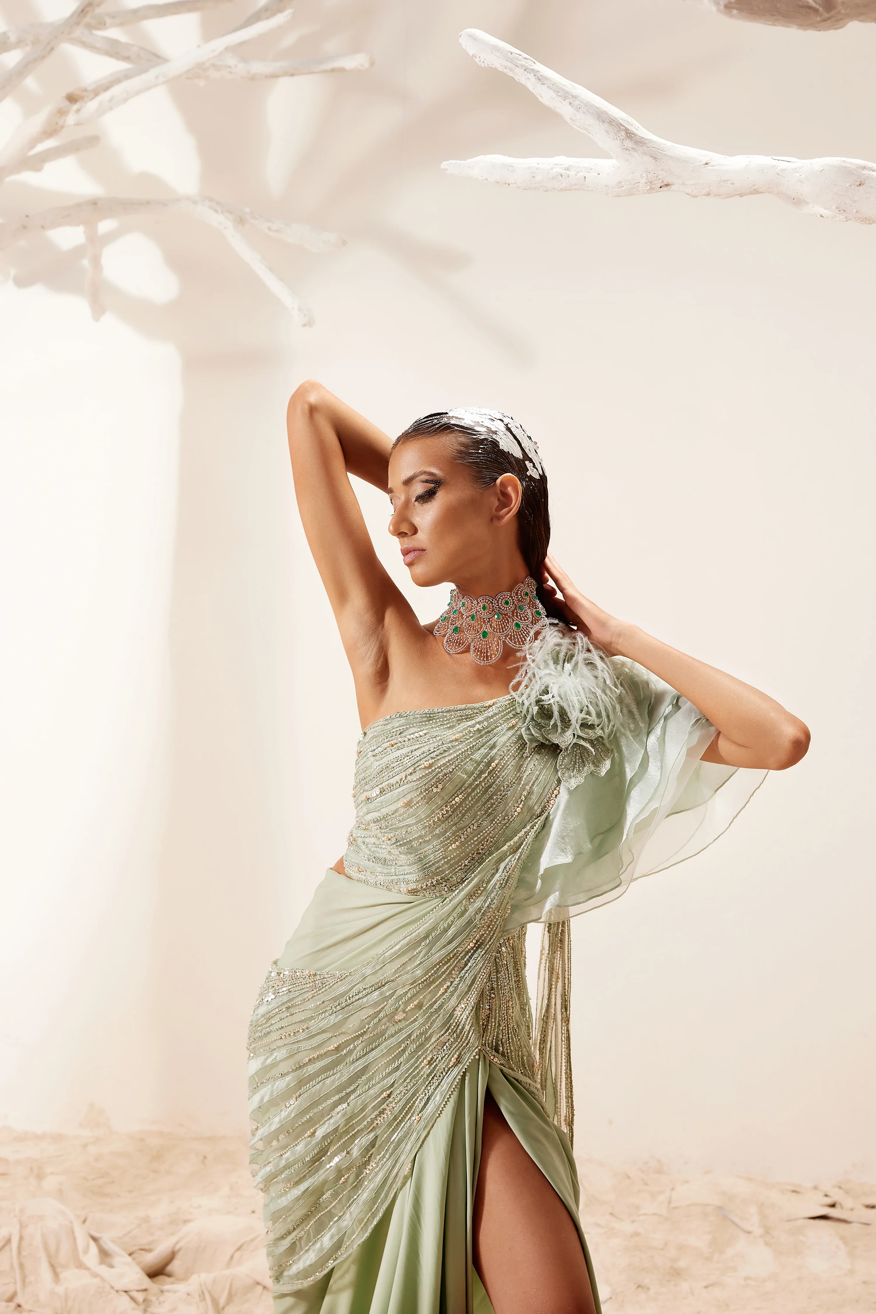 Nile Green Saree - Image 3