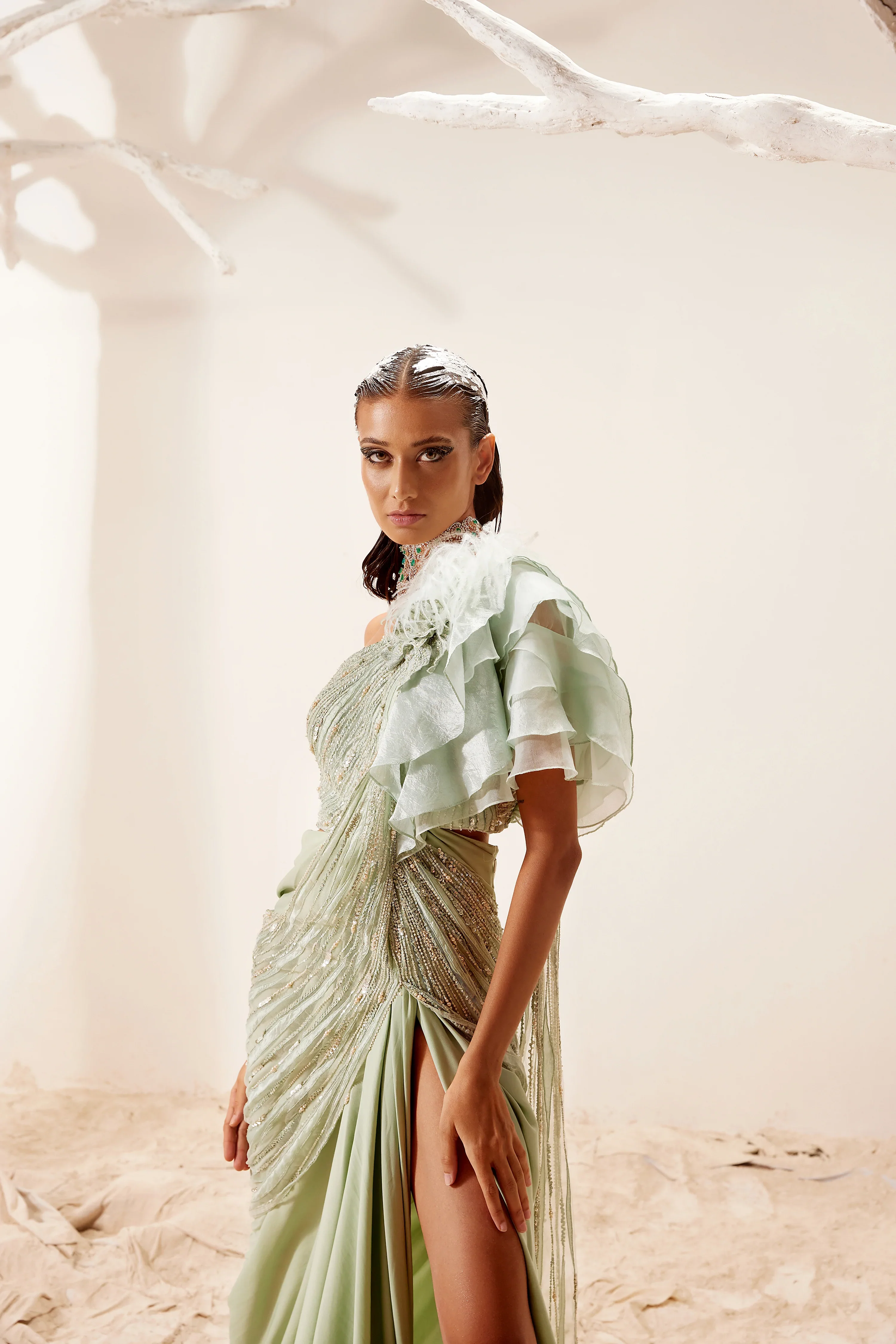 Nile Green Saree - Image 4