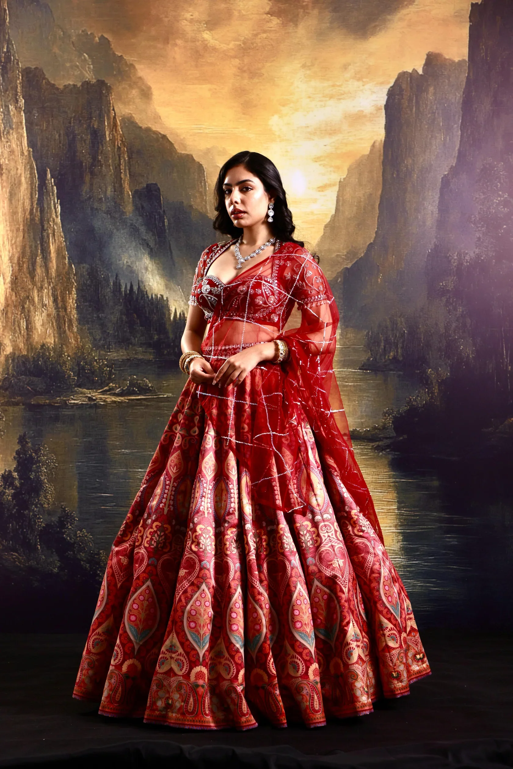 Noor Satin Printed Lehnega Set