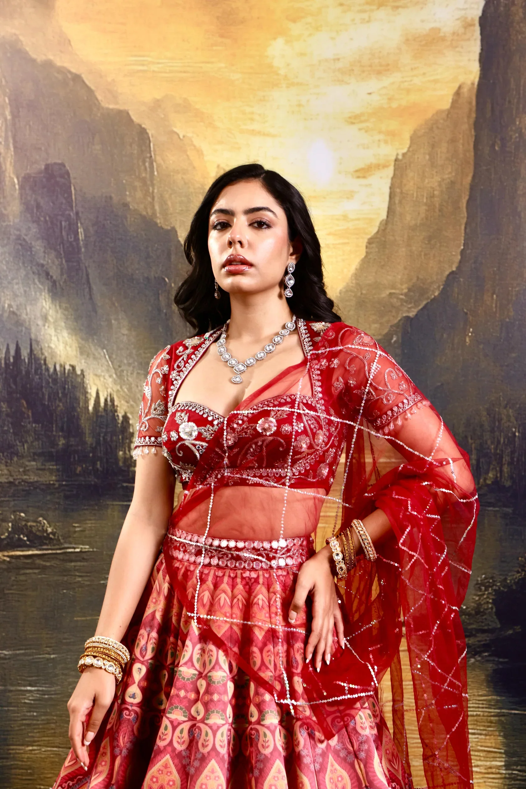 Noor Satin Printed Lehnega Set - Image 2