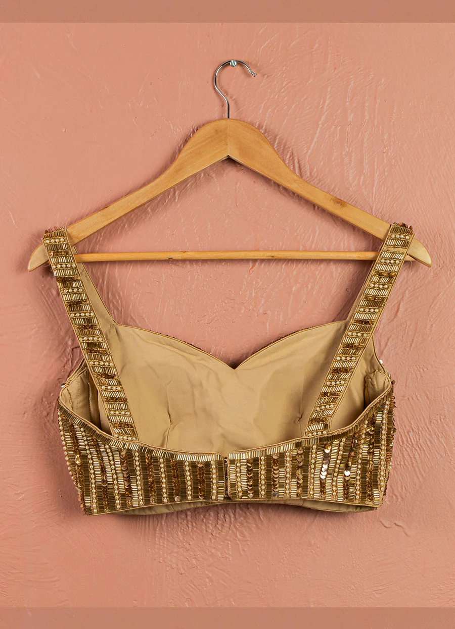 Nude Gold Sequin Lehenga Set - Image 3