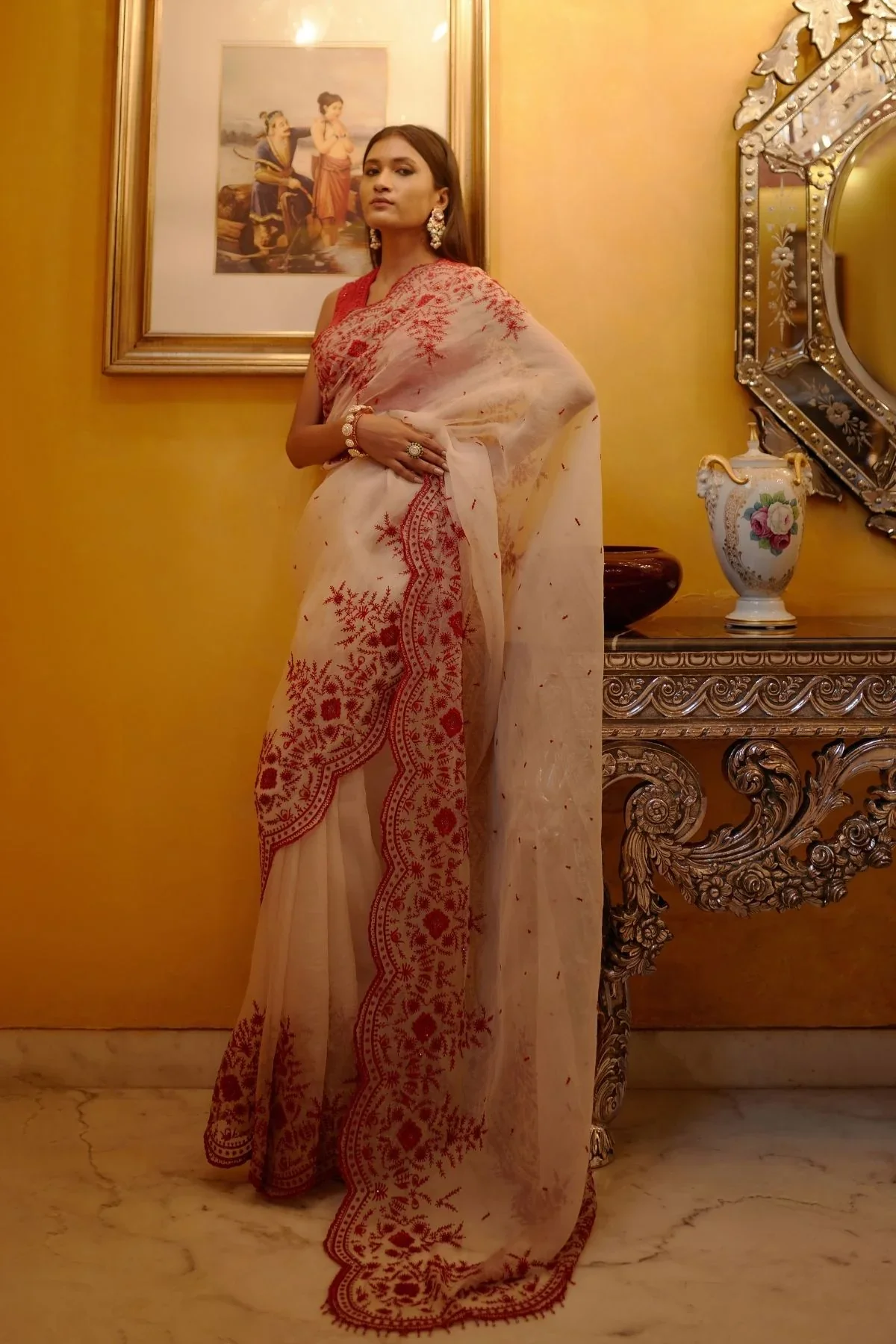 NYRA - Swarosvi Stones and Beads Scalloped Saree - Image 3