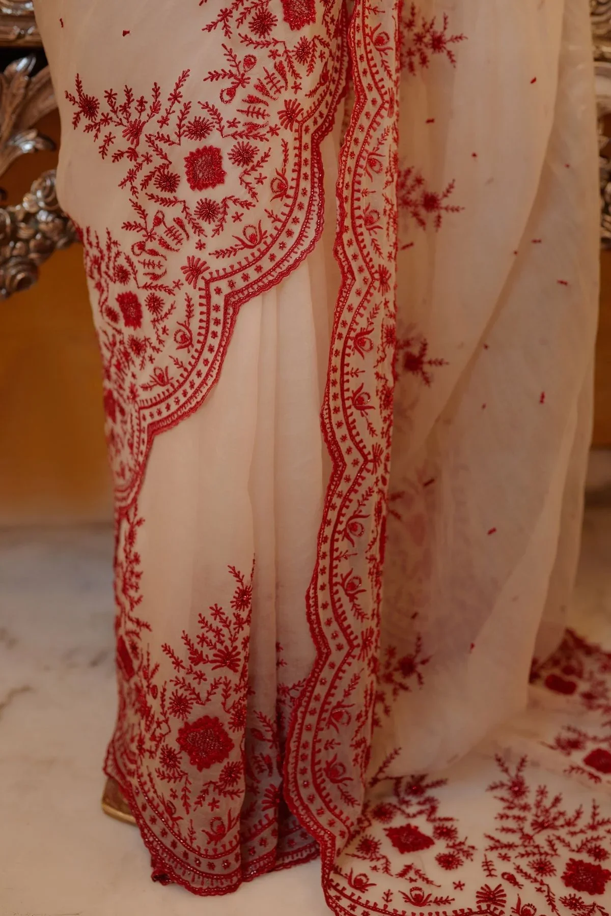 NYRA - Swarosvi Stones and Beads Scalloped Saree - Image 4