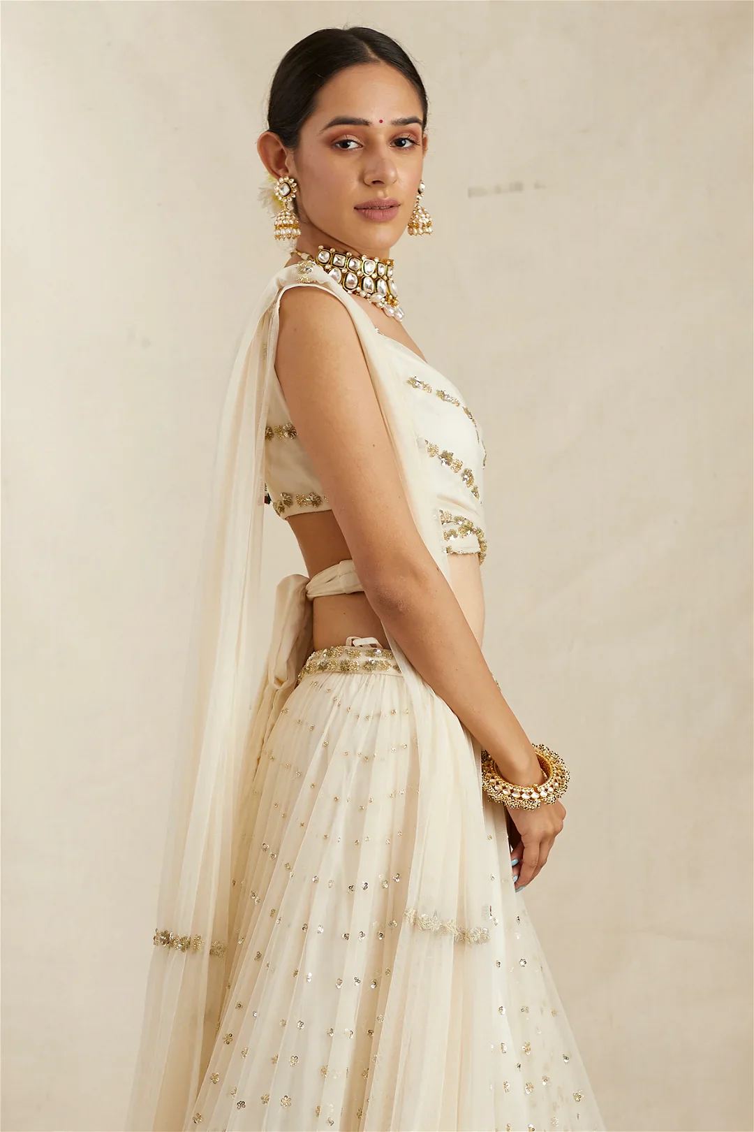 Off White Flare Lehenga Set - Image 3