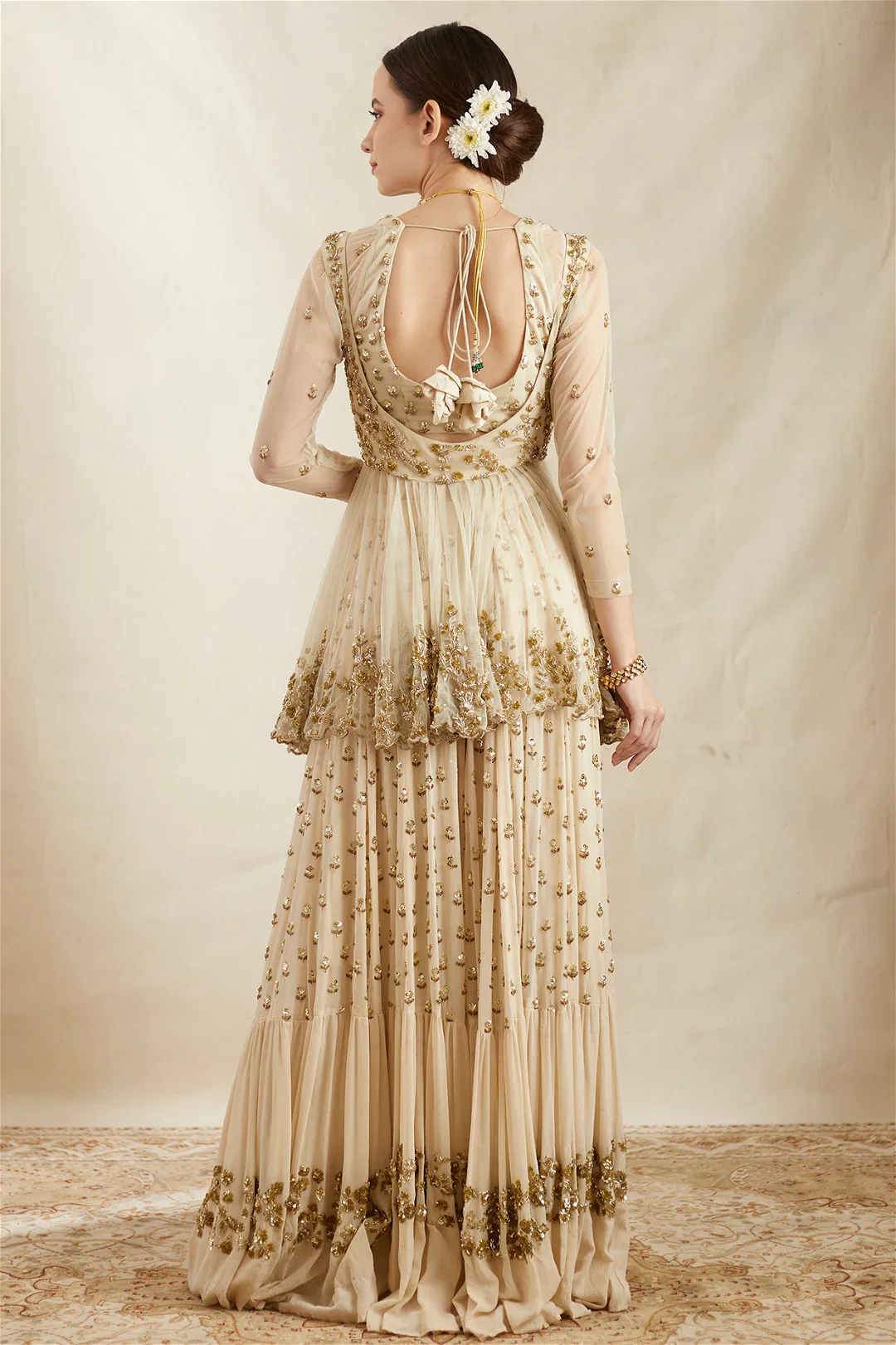 Off White Georgette Flare Sharara Set - Image 2
