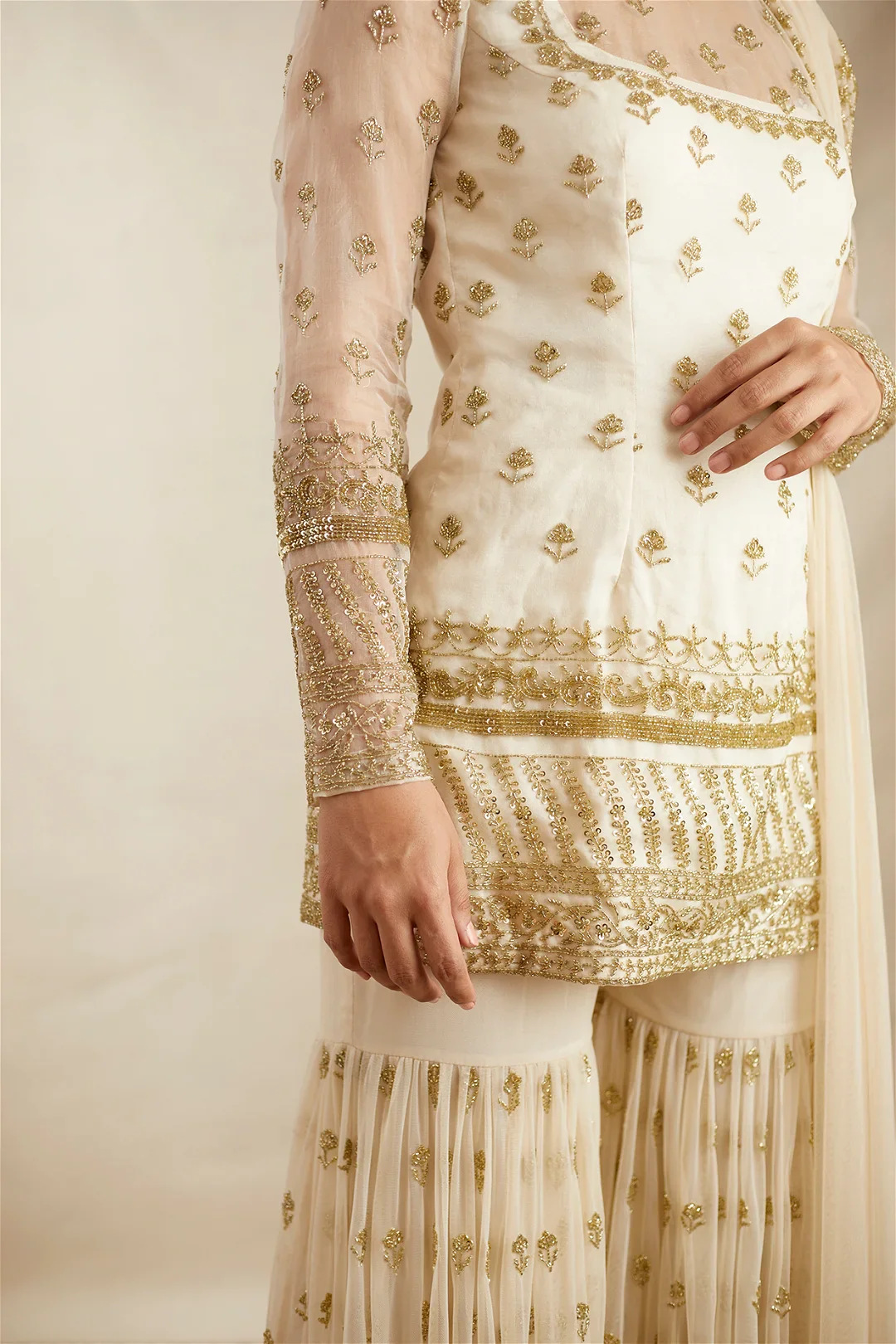 Off White Kurti With Sharara - Image 4