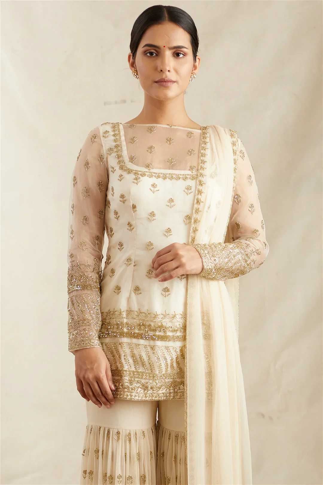 Off White Kurti With Sharara - Image 5