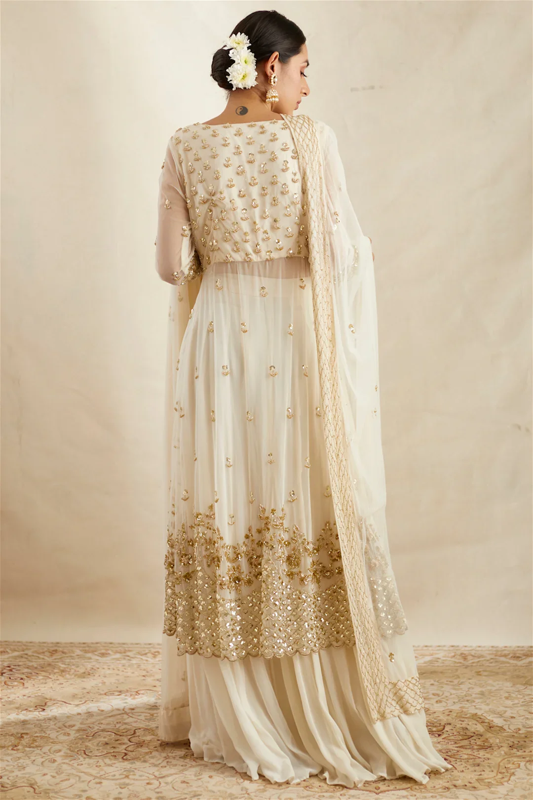 Off White Net Jacket With Sharara - Image 2