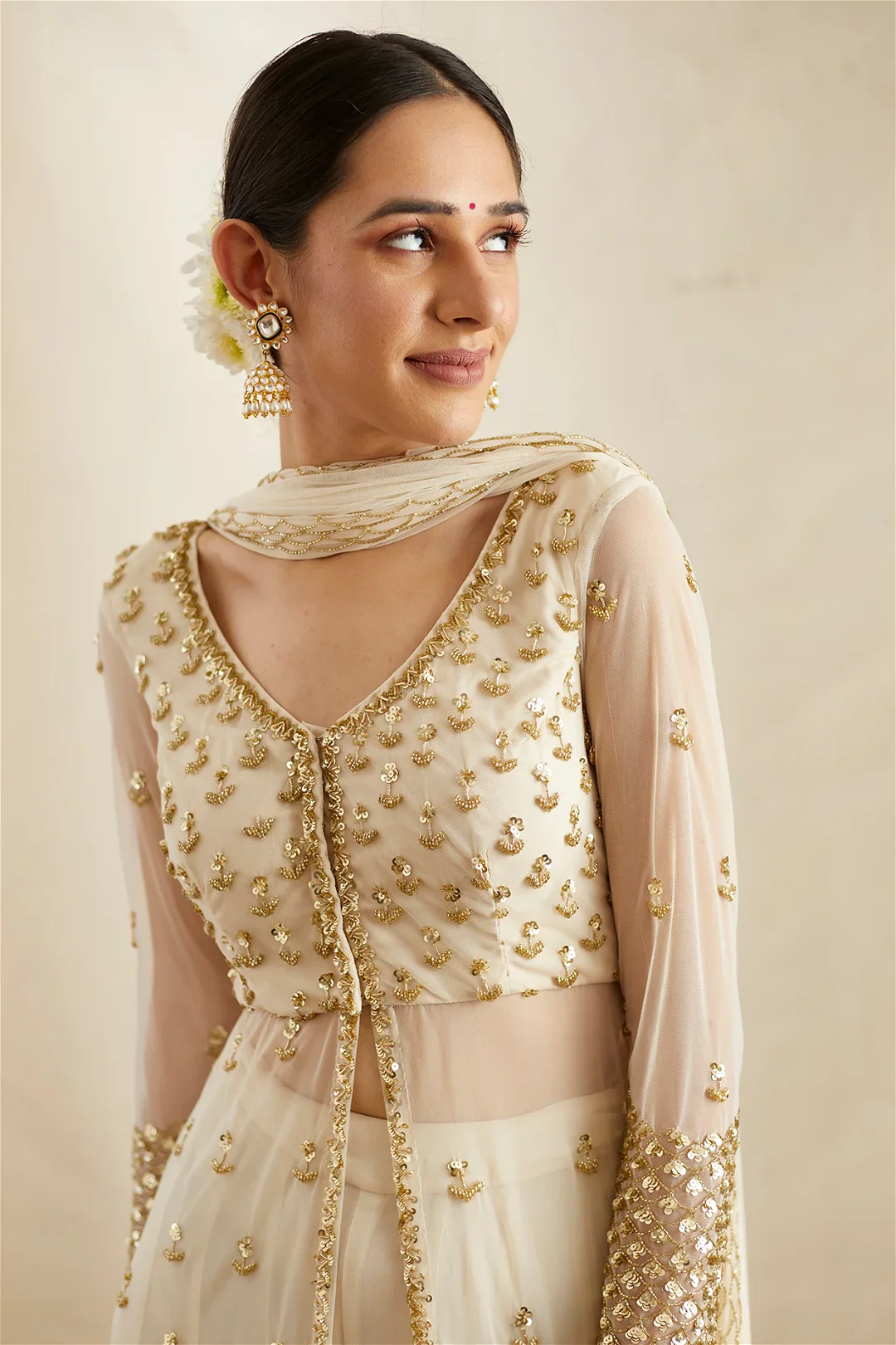 Off White Net Jacket With Sharara - Image 4