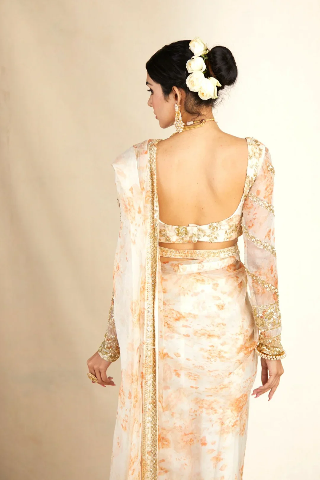 Off White Organza Saree With Organza Embellished Blouse - Image 5