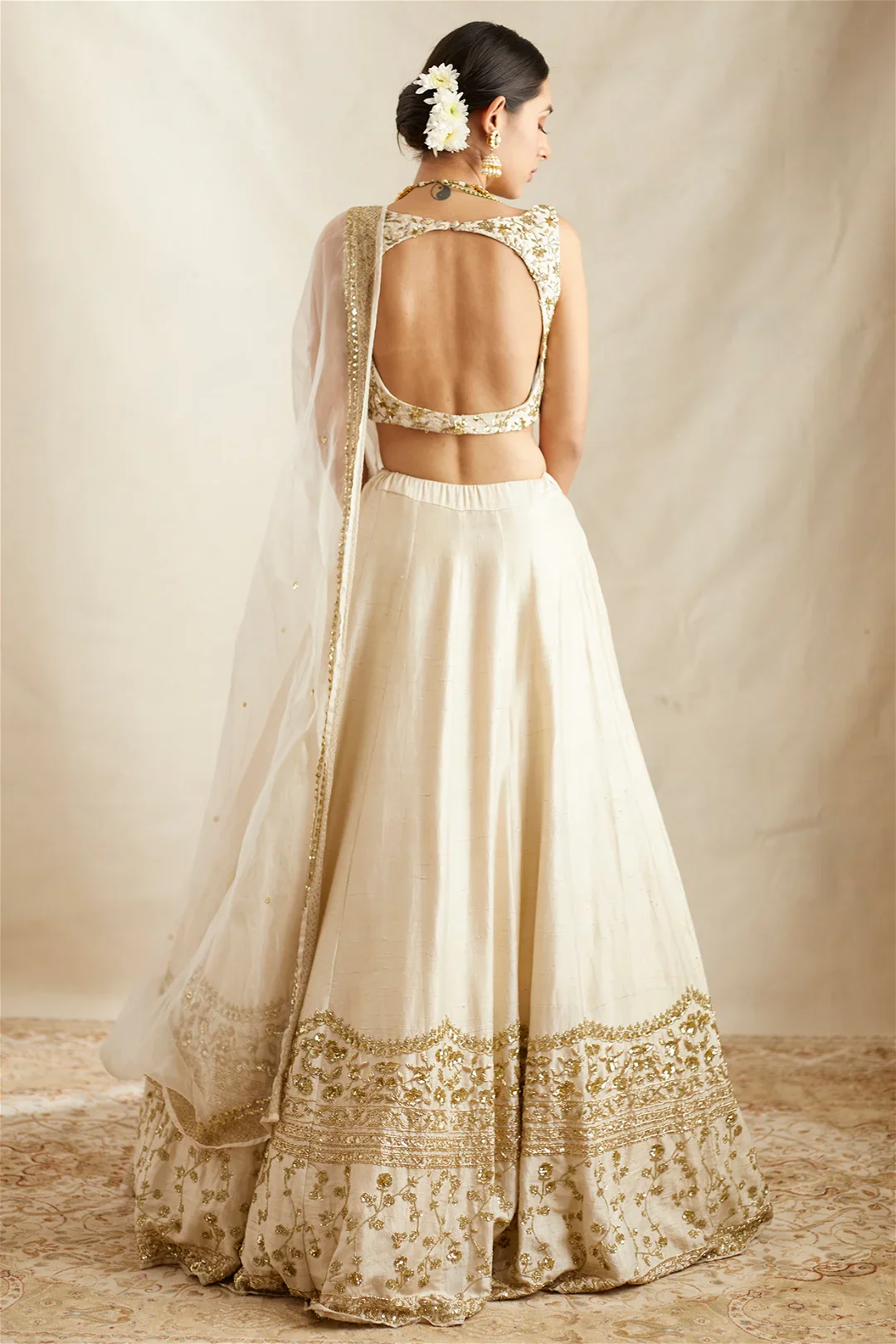 Off White Raw Silk Border Lehenga Set - Image 2