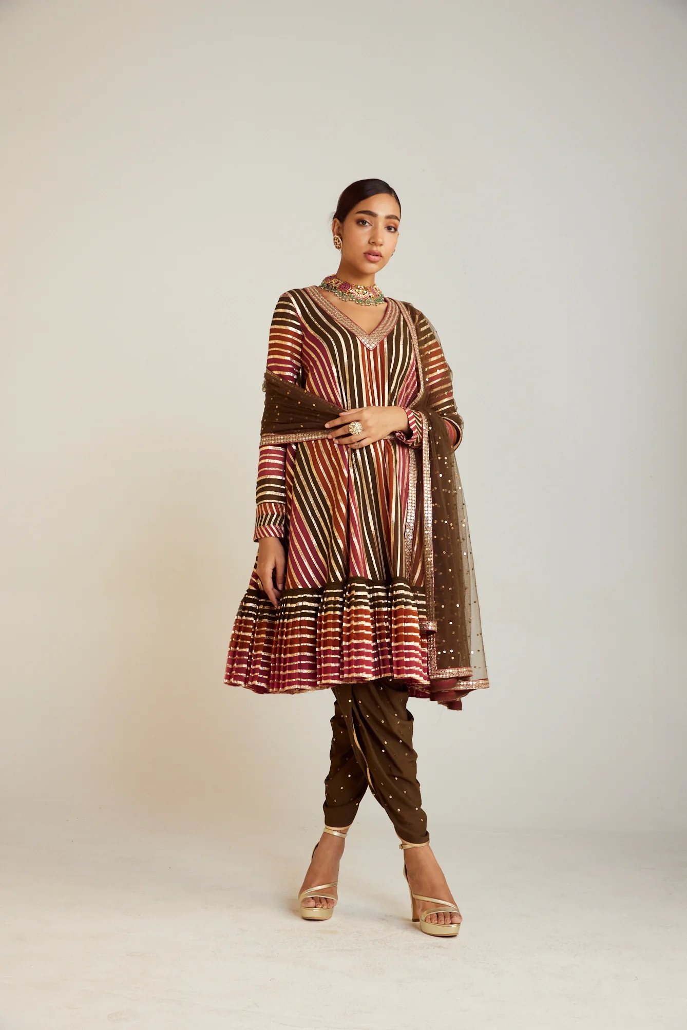 Olive Green A Line Dhoti Kurta Set