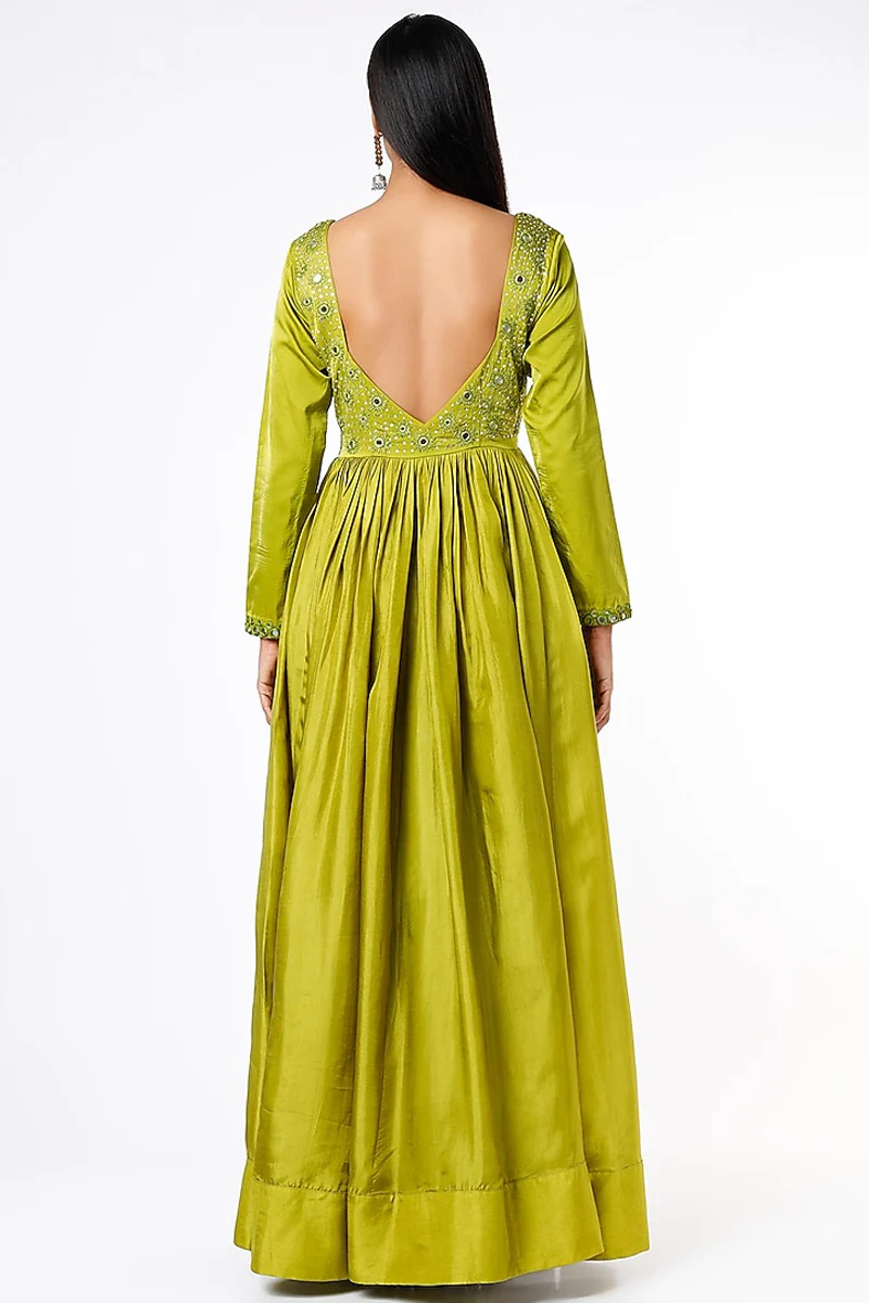Olive Green Embroidered Anarkali Set - Image 2
