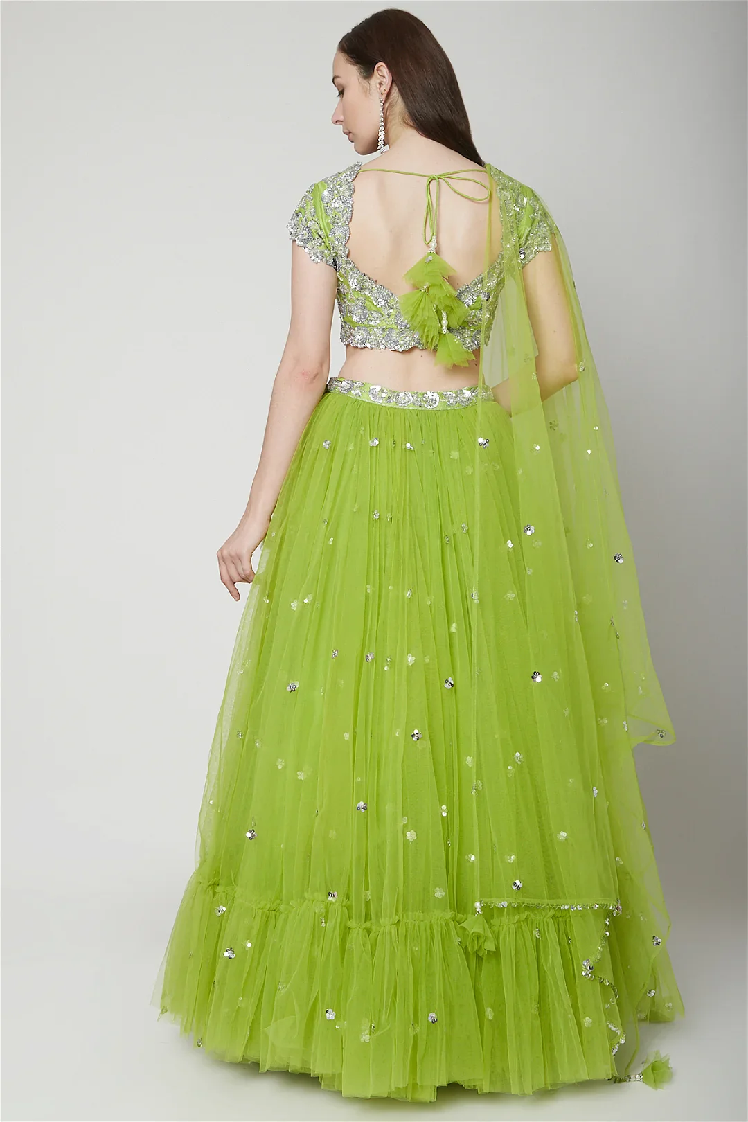 Olive Green Embroidered Lehenga Set - Image 3