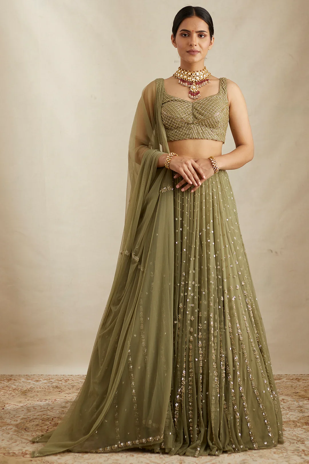 Olive Green Flare Lehenga Set