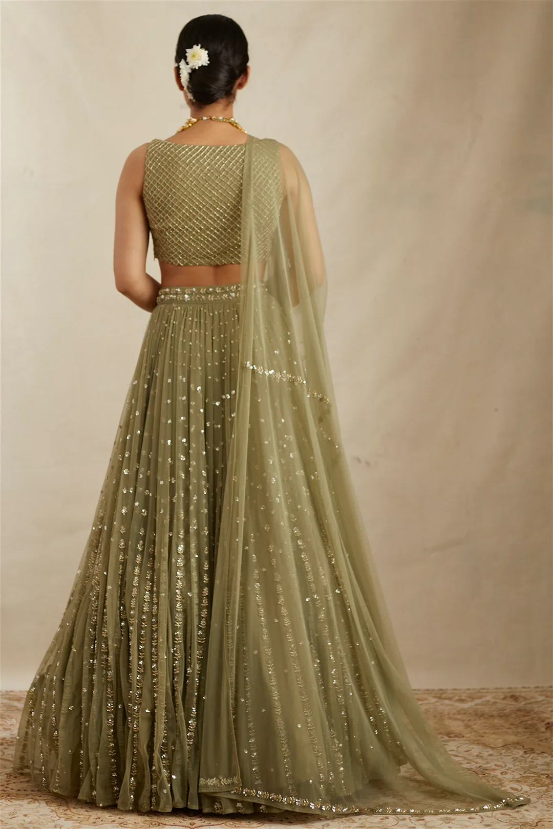 Olive Green Flare Lehenga Set - Image 2