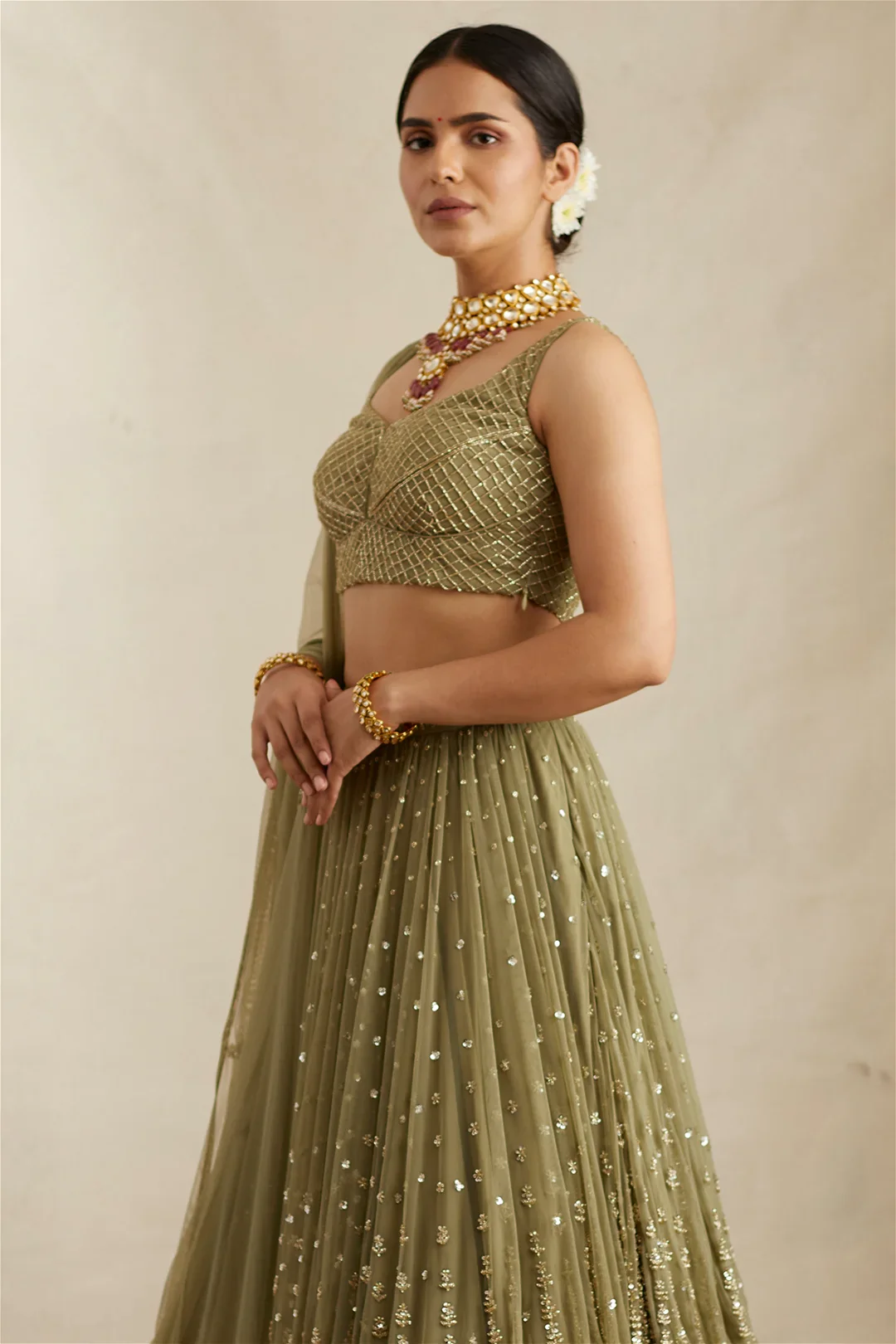 Olive Green Flare Lehenga Set - Image 3
