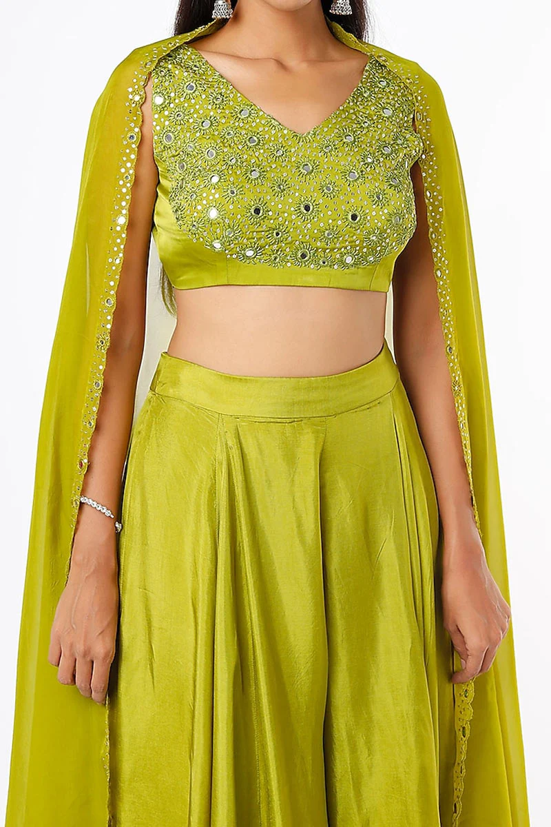 Olive Green Silk Sharara Set - Image 4