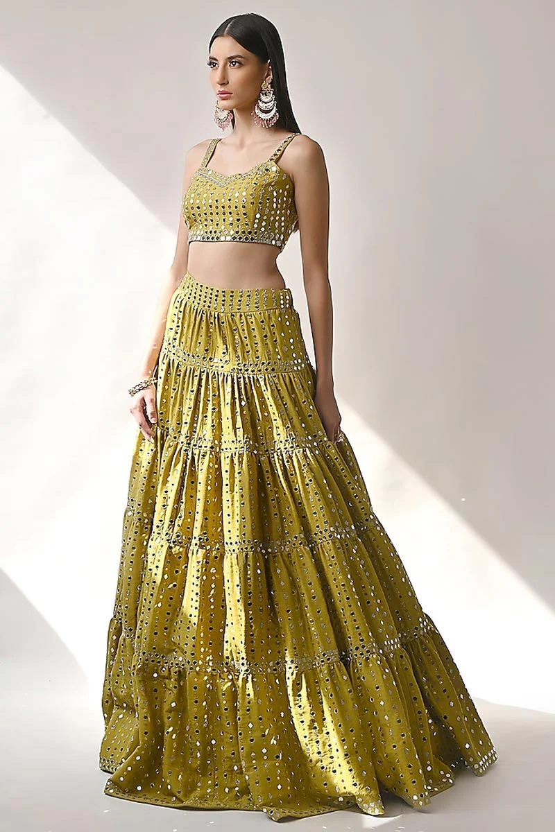 Olive Yellow Embroidered Lehenga Set