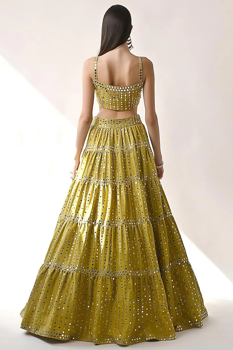 Olive Yellow Embroidered Lehenga Set - Image 2