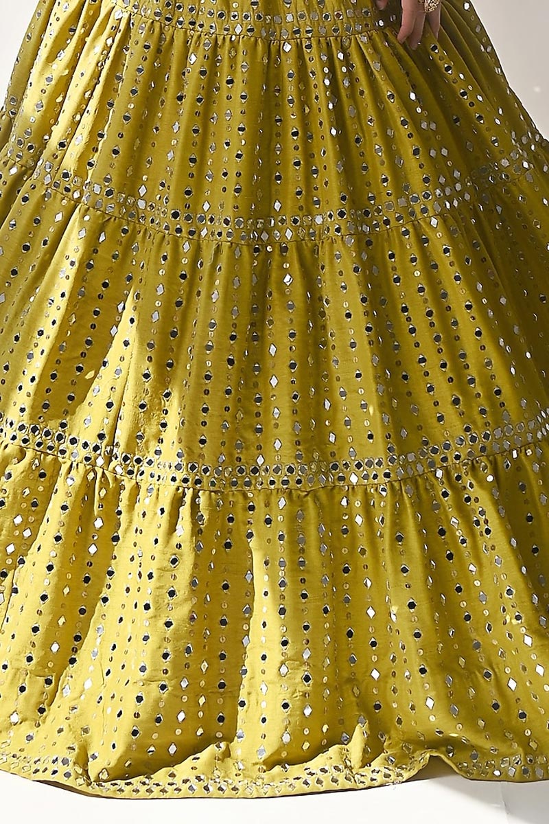 Olive Yellow Embroidered Lehenga Set - Image 4