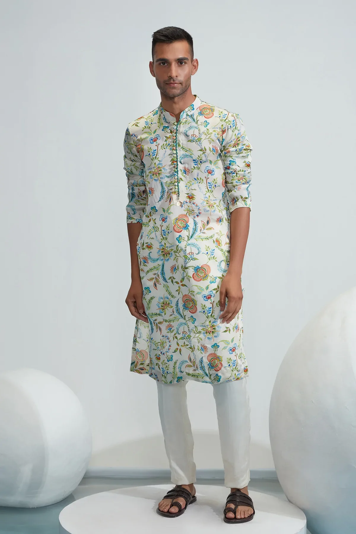 Omar Ivory Printed Kurta - Image 3