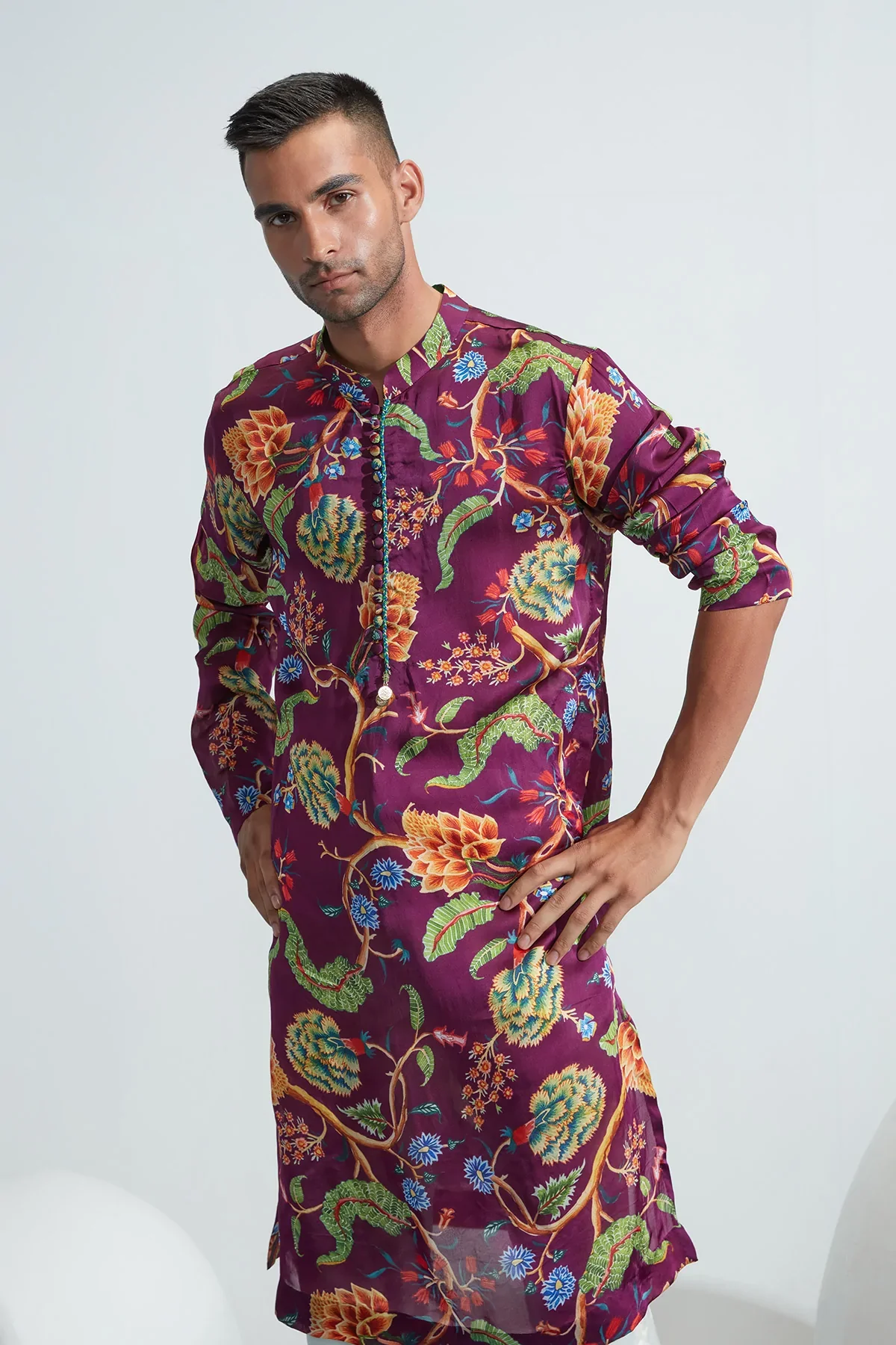 Omar Purple Printed Kurta - Image 3